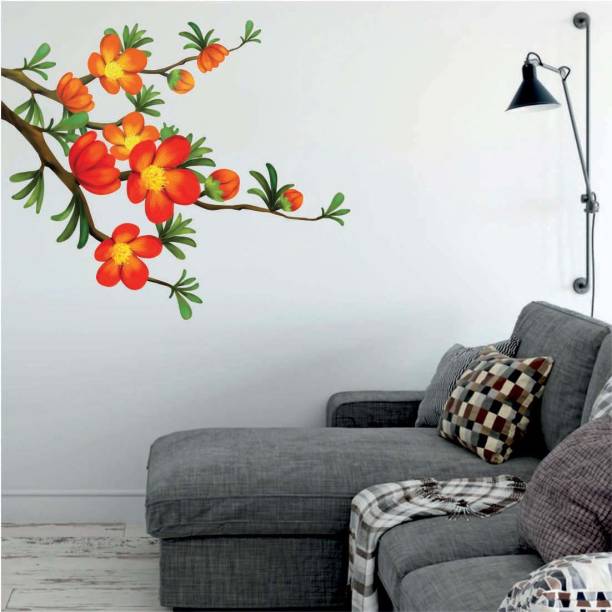 AH Decals AHD0035 Medium AH Decals Red Flowers Branch Stickers for Wall