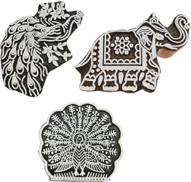 Set of 5 Royal Kraft Indian Tree and Floral Motif Wood Print Stamps