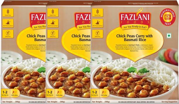 FAZLANI FOODS Ready to Eat Amritsar Chole with Basmati Rice (Pack of 3, 300gm each) 900 g