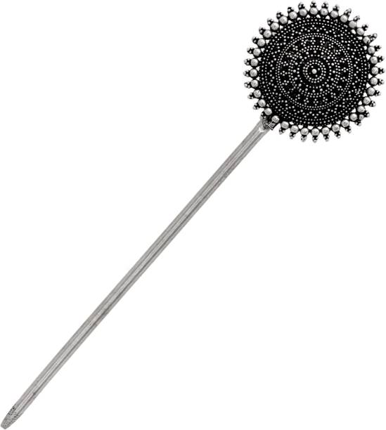V L IMPEX Silver Plated Designer Hair Stick For Bun, Antique Bun Sticks For Girls Bun Stick