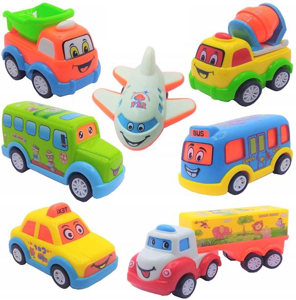 Hi-Widze Unbreakable Pull Back Car Truck Toy for Kids - Set of 7 pcs