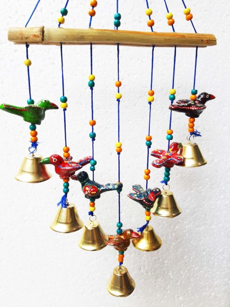 window hanging 40" door Wind chime handcrafted clay mini Parrots wall