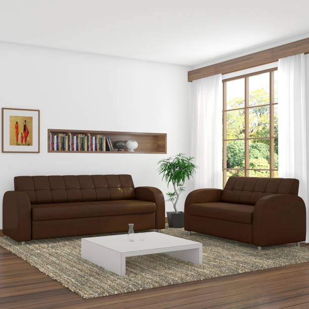 Adorn Homez Atlanta Leatherette 3 + 2 Brown Sofa Set