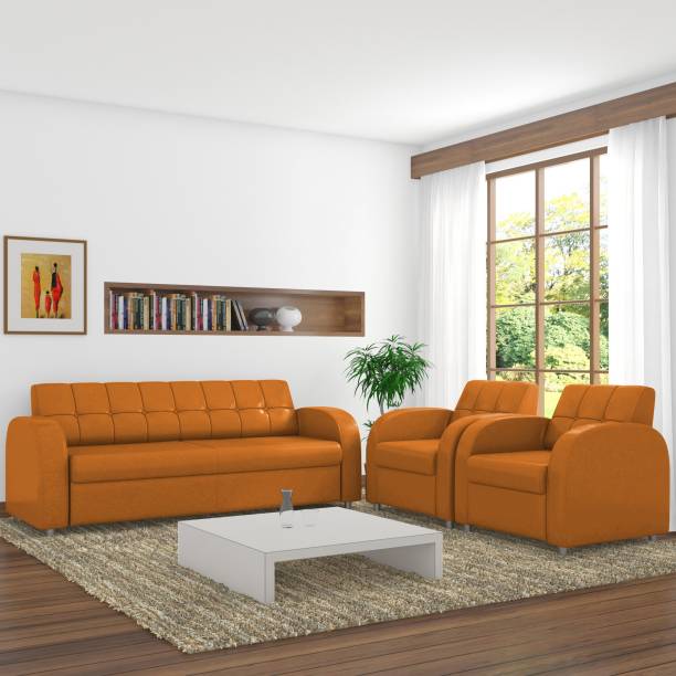 Adorn Homez Atlanta Leatherette 3 + 1 + 1 Brown Sofa Set
