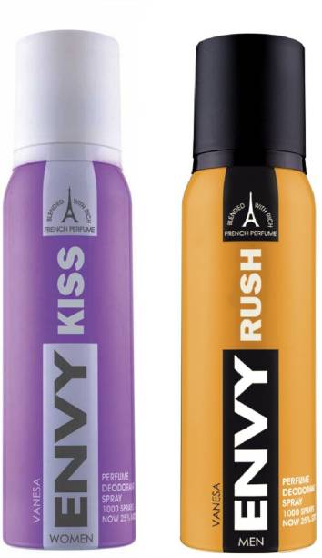 ENVY Kiss and Rush Perfume Deodorant Spray 120ML Each (Pack of 2) Deodorant Spray  -  For Men & Women