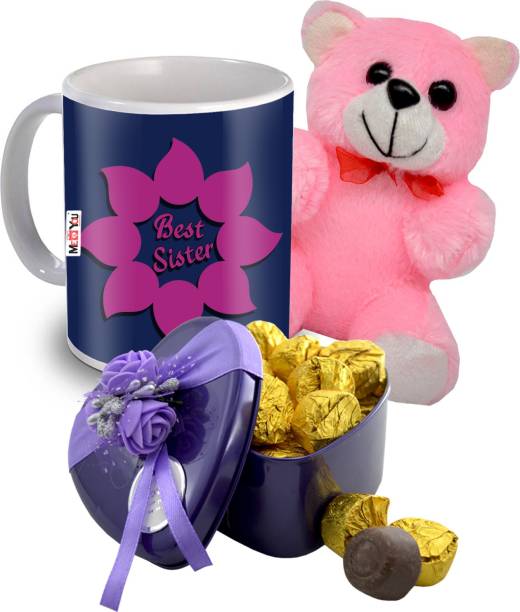 Midiron Best Sister Ceramic Mug With Chocolate, Teddy Gift Pack for Sister on her Birthday/Rakhi/Anniversary IZ19DTSister-24 Ceramic, Silk Gift Box