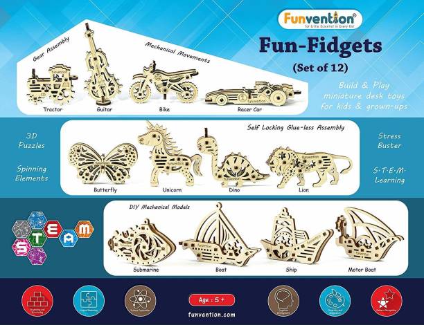 FUNVENTION Fun Fidgets - Set of 12 Unique DIY Miniature