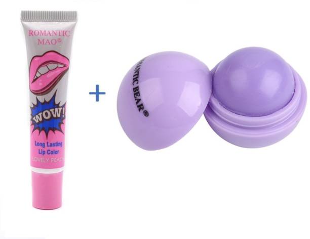 ROMANTIC BEAR 2PCS Combo lip gloss & lip balm Waterproof Lipstick