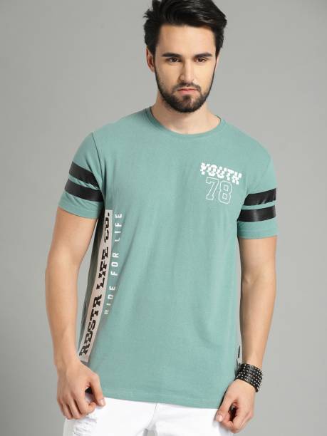 Men Printed Round Neck Green T-Shirt Price in India