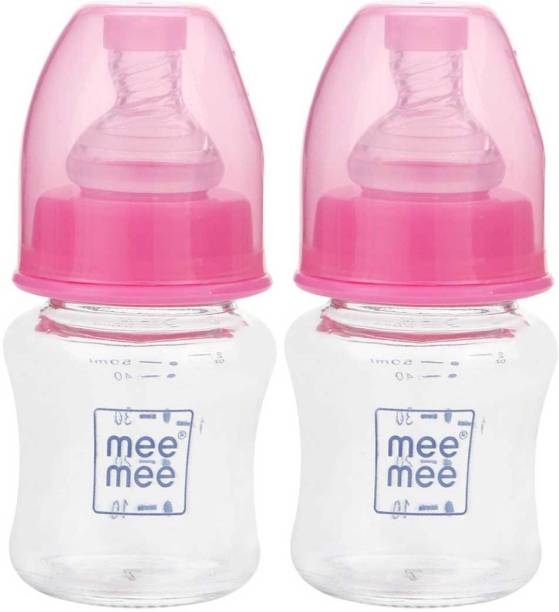 MeeMee Premium Glass Feeding Bottle (Pack of 2, Pink) - 50 ml