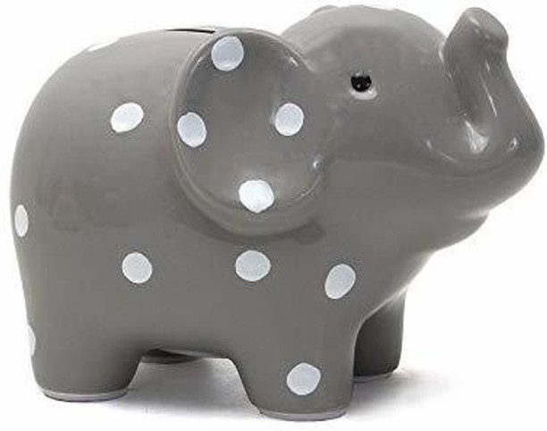 Blue Polka Dot Child To Cherish White Elephant Money Bank