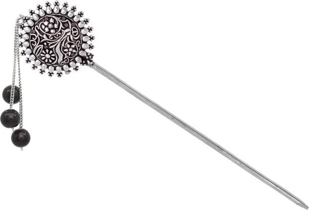 V L INTERNATIONAL Japanese Hair Sticks For Bun Oxidised Silver Metal Hair Pin For Hair Bun Bun Stick