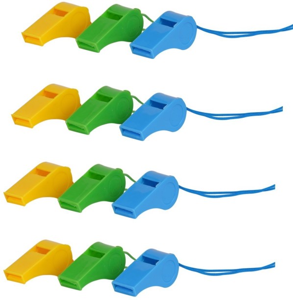 12 Coloured Plastic Whistle with Neck Cord Neon Sports Referee Football Rugby 