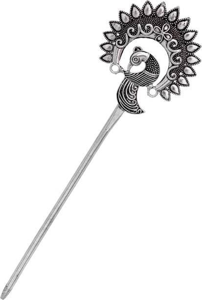 V L IMPEX Peacock Design Hair Stick For Bun Designer Metal Hair Pin For Women Bun Stick