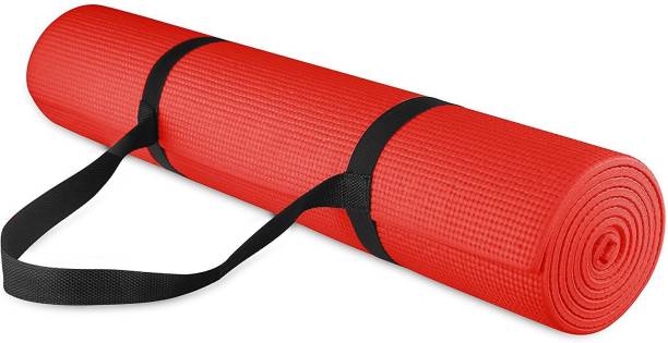 effingo Yoga and exercise mat of 4mm RED Yoga Mat with Mat Carry Strap 100% Eco Friendly Red 4 mm mm Yoga Mat