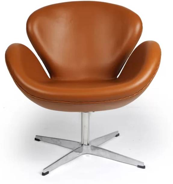 Lakdi Swivel Leatherette Lounge Chair with Chrome Base Leatherette Living Room Chair