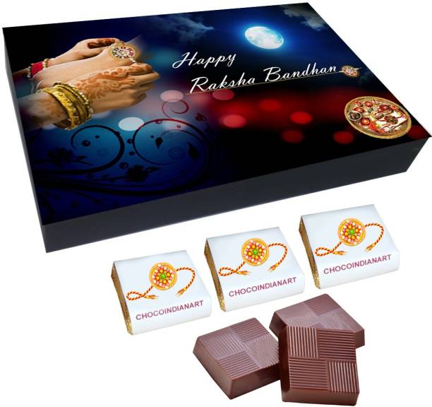CHOCOINDIANART Unique Happy Raksha Bandhan, 12pcs Delicious Chocolate Gift Box, Bars