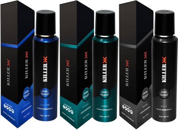 KILLER Ocean , cyclone, wave Liquid Deodorant 150ML Each (Pack of 3) Deodorant Body Spray  -  For Men