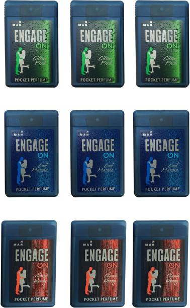 Engage 3 CITRUS FRESH, 3 COOL MARINE, 3 CLASSIC WOODY (PACK OF 9) Pocket Perfume  -  For Men & Women