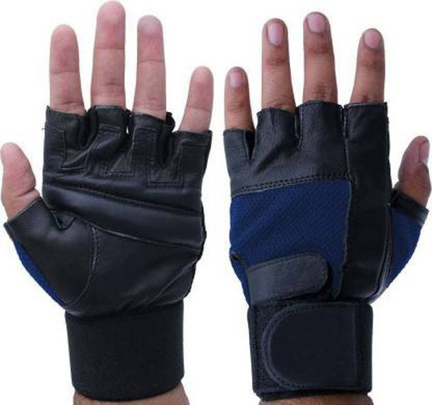 NEW MENS LEATHER LYCRA WEIGHT TRAINING CYCLE FITNESS GLOVES FINGERLESS XL
