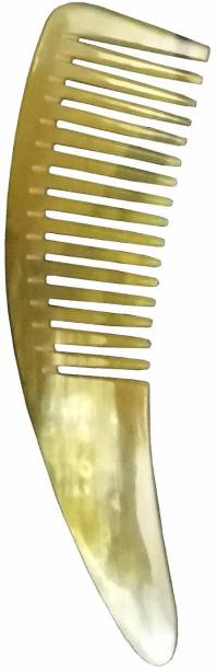 Ginni Marketing Handmade, 100% Natural Horn Comb (Non-static) (for hair regrowth, for men, for women, for kids)(Milky White with mustard tint) (Size-7")
