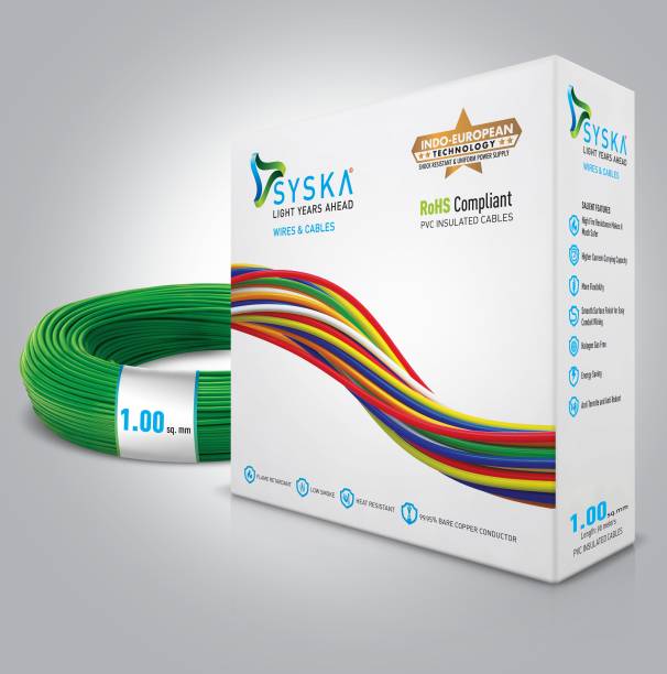 Syska FR PVC 1 sq/mm Green 90 m Wire