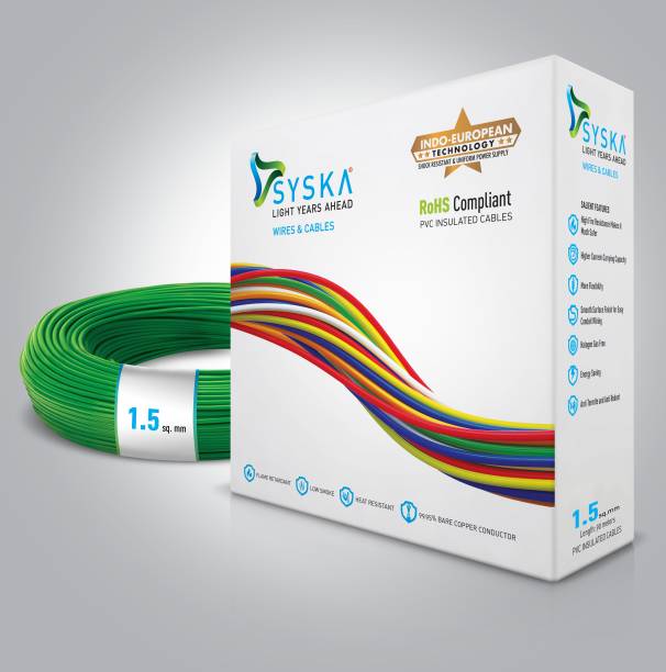 Syska FR PVC 1.5 sq/mm Green 90 m Wire