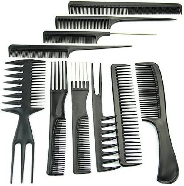 SHOPEE 10Pcs Pro Salon Hair Cut Styling Hairdressing Barbers Combs Brush Comb Set, Black (Set of 10)