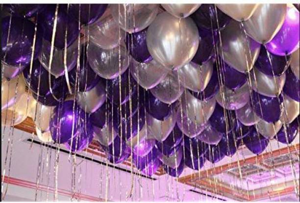 PartyballoonsHK Solid 10 Inch (Pack of 50) Metallic Balloons ( Purple & Silver) Balloon