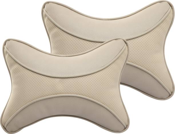 Auto Hub Beige Leatherite Car Pillow Cushion for Universal For Car
