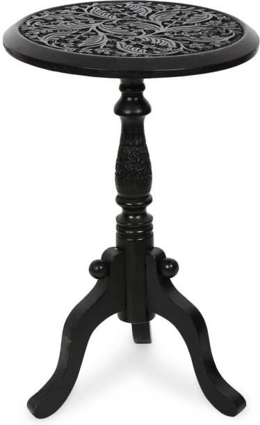 UniqueKrafts Handmade Wooden Fully Hand-carved Piller Stool Black Color Easily Fold-able Decorative 12 Inch. Solid Wood Corner Table