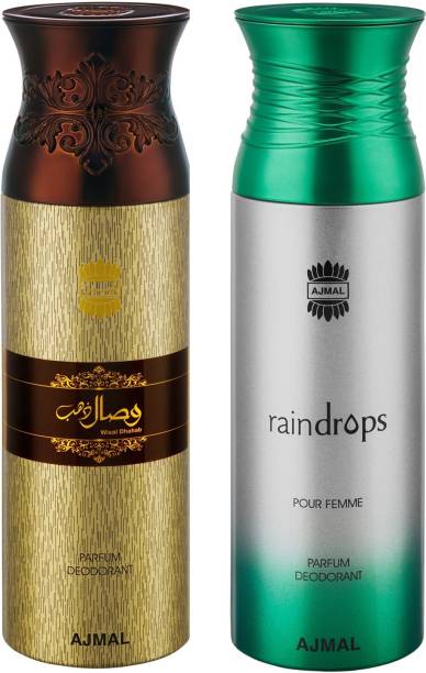 Ajmal Wisal Dhahab & Raindrops Deodorant Spray + 2 Testers Deodorant Spray  -  For Men & Women