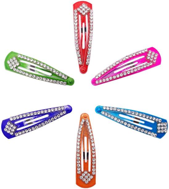 One Personal Care Pack of 6 Diamond Studded Sleek Colorful Designer Handy Hair Fix, Casual Wear/Occasion Hair Accessory Set