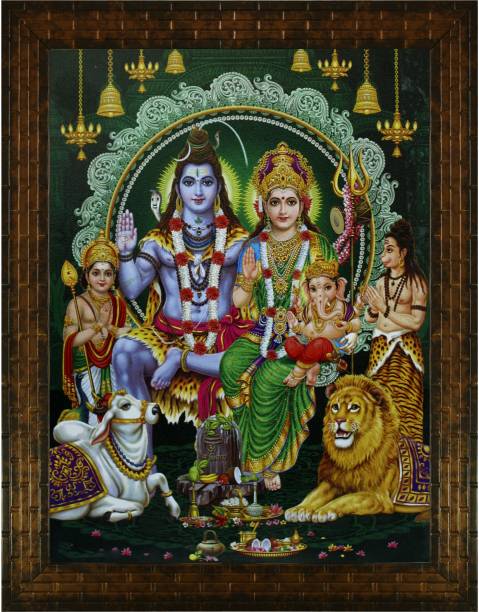 Indianara LORD SHIV PARIWAR (1973) WITHOUT GLASS Digital Reprint 13 inch x 10 inch Painting