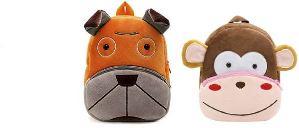 Lychee Bags Combo of kids bags for school Dog Mustard and Monkey Brown 10 L Backpack