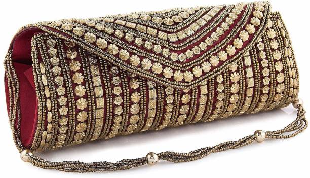 Party Gold, Maroon  Clutch  - Mini Price in India