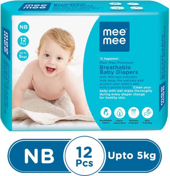 MeeMee Premium Breathable Baby Diapers (New Born, 12 Pieces) - New Born