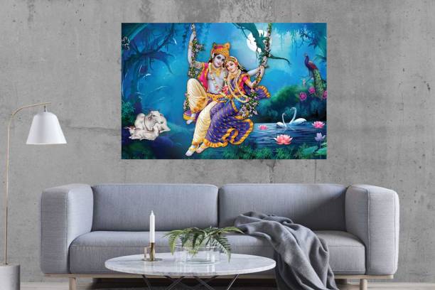 Masstone Radha Krishna God Religious Sparkle Coated Self Adhesive Wallpaper Without Frame Digital Reprint 24 inch x 36 inch Painting