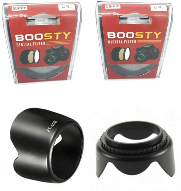 BOOSTY 2 PCS UV FILTER 58MM & 2 PCS lens hood et 60 UV Filter