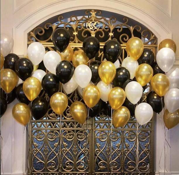 PartyballoonsHK Solid Birthday Balloons For Decoration Black,Golden and White Balloon