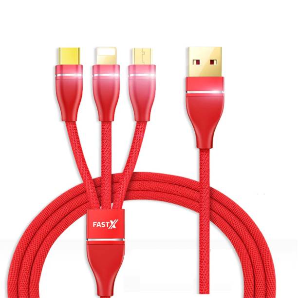 FASTX Micro USB Cable 1 m 3 in 1 Cable Nylon Braided with Fast Charging Multi Charge Option at Same time for Micro USB, iOS & Type C Devices. 3.3 ft Compatible with Maximum Devices