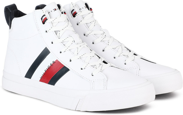 tommy hilfiger flag detail leather sneaker high