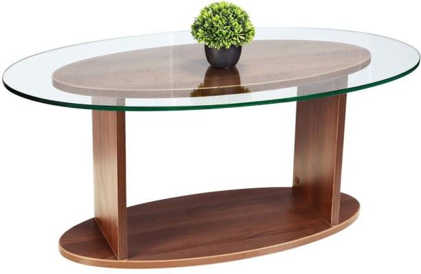 Wooden Centre Table With Glass Top, Round Particle Board Table With Glass Top