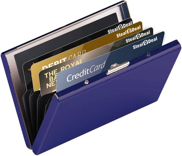StealODeal Protected Slim Blue Stainless Steel Debit/Credit 6 Card Holder