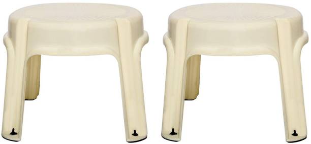 Clastik Multi Purpose 4 Leg Plastic Round Stool, Ivory, Standard Size -Set of 2 Hospital Food Stool