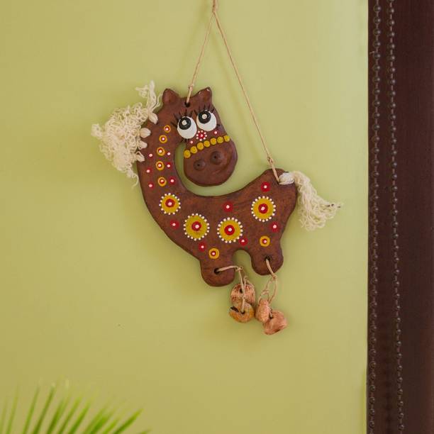 ExclusiveLane "Horse Shaped"Handmade & Hand-Painted Wall Hanging In Terracotta Decorative Showpiece  -  20.1 cm