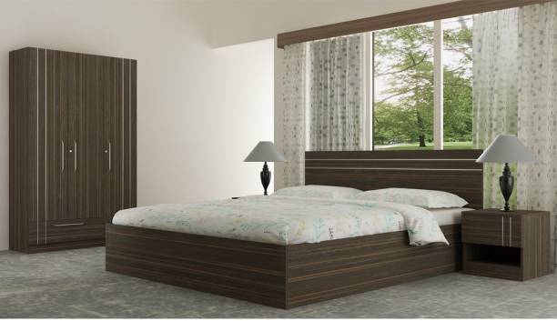Akshni Engineered Wood Bed + Side Table + Wardrobe