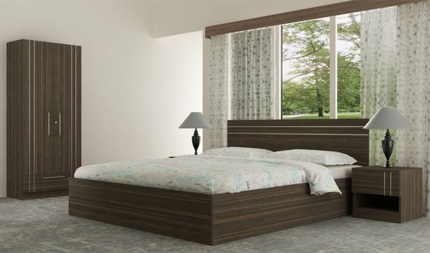 Akshni Engineered Wood Bed + Side Table + Wardrobe