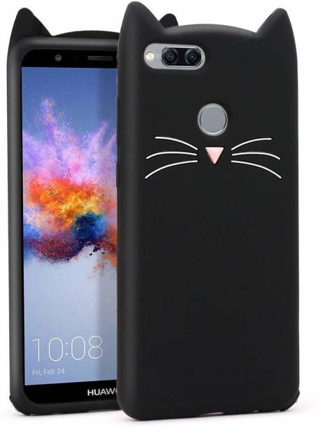 ELEF Back Cover for Honor 7x Soft Rubber Cat Cartoon Mustache 3D Ear Shockproof Cute Case Full Protection