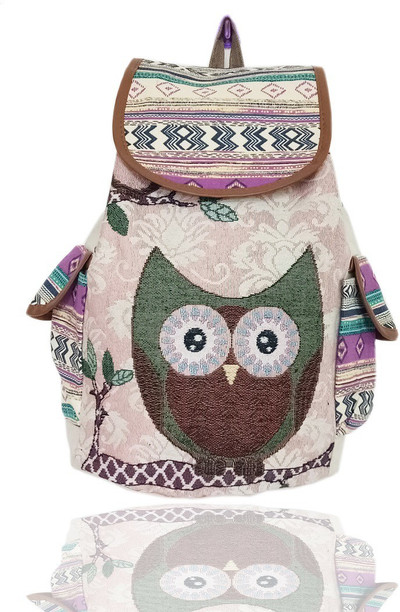 New Owl Patchwork Cotton Linen School Bag Kid Backpacks Shoulder Book Bag